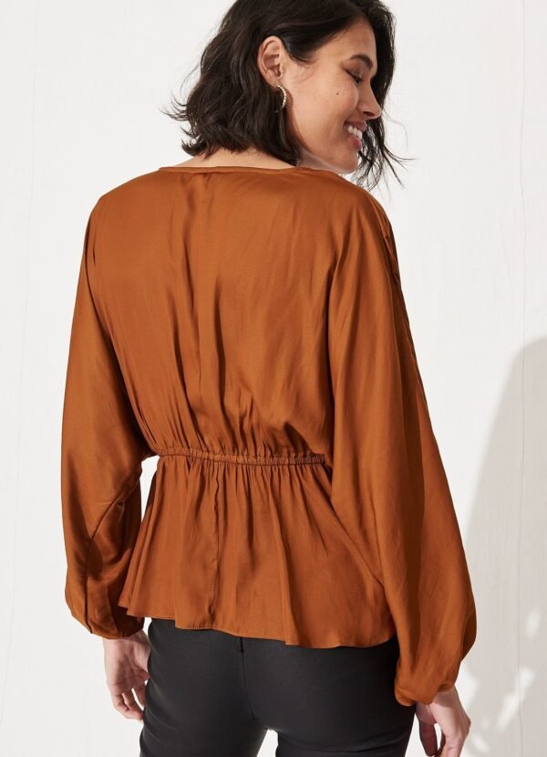 V Neck Top in Rust Satin - Image 5