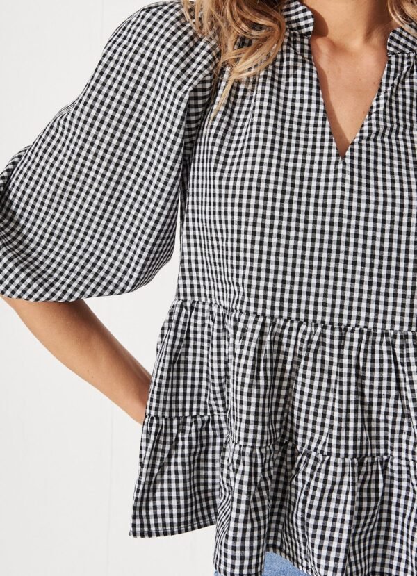 Top In Black And White Gingham Cotton - Image 6