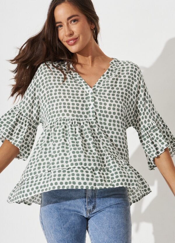 Top In White With Green Polka Dot - Image 2