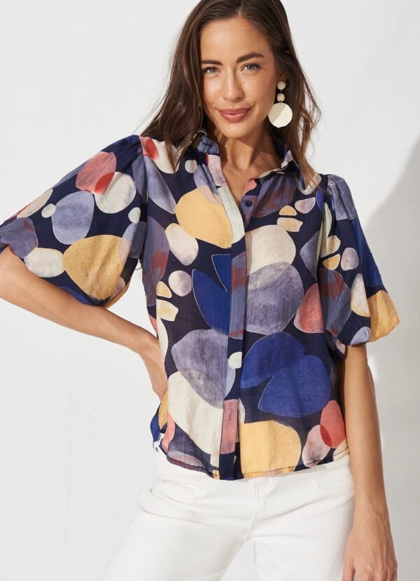Shirt In Navy With Multi Print - Image 2