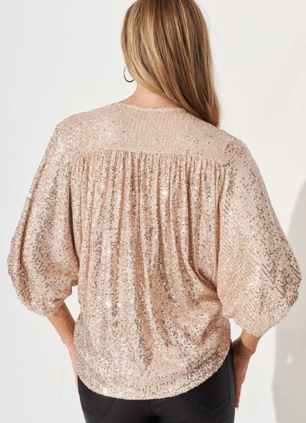Sequin Mock Wrap Top In Rose Gold - Image 5