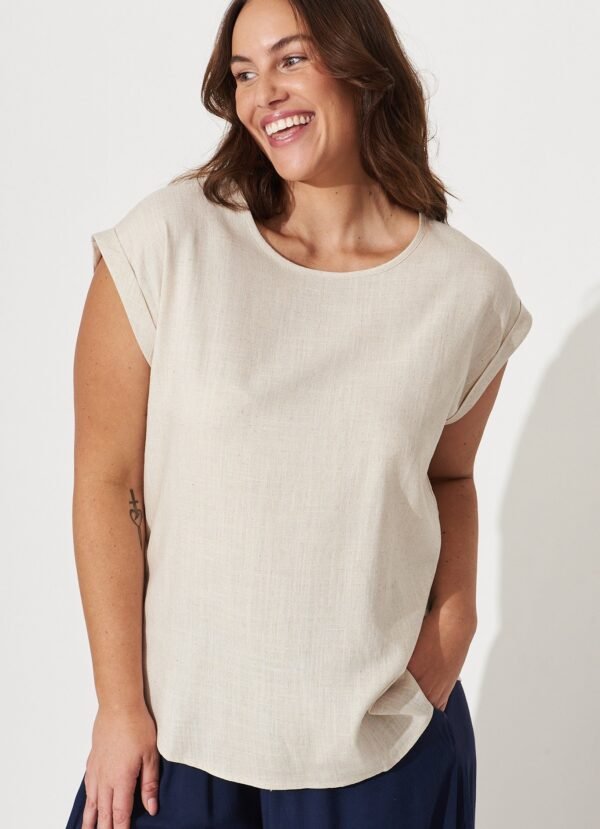 Top In Oatmeal Linen Blend - Image 2
