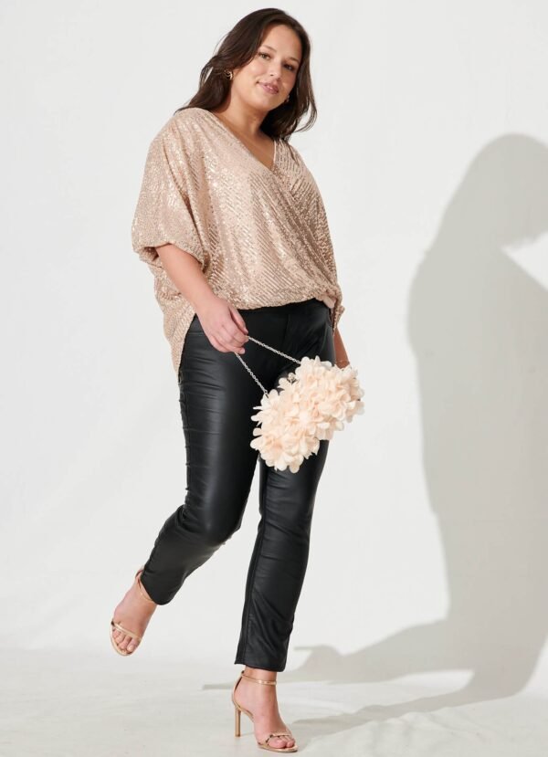 Sequin Mock Wrap Top In Rose Gold - Image 7