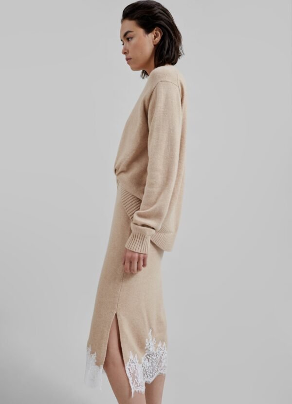 Long Sleeve Draped Knit Dress - Beige - Image 4