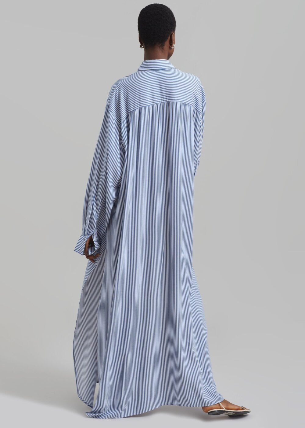 Fluid Shirt Dress - White/Blue Stripe - Image 6