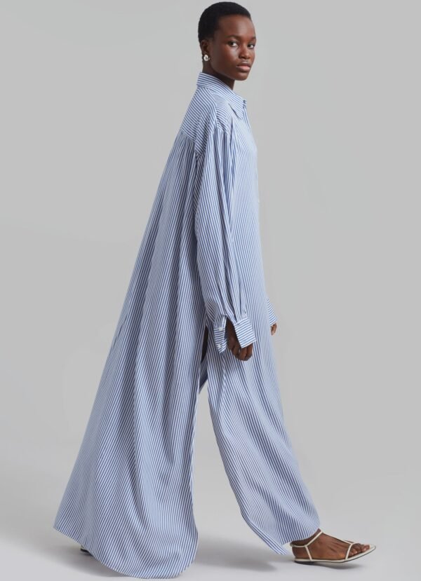 Fluid Shirt Dress - White/Blue Stripe - Image 5
