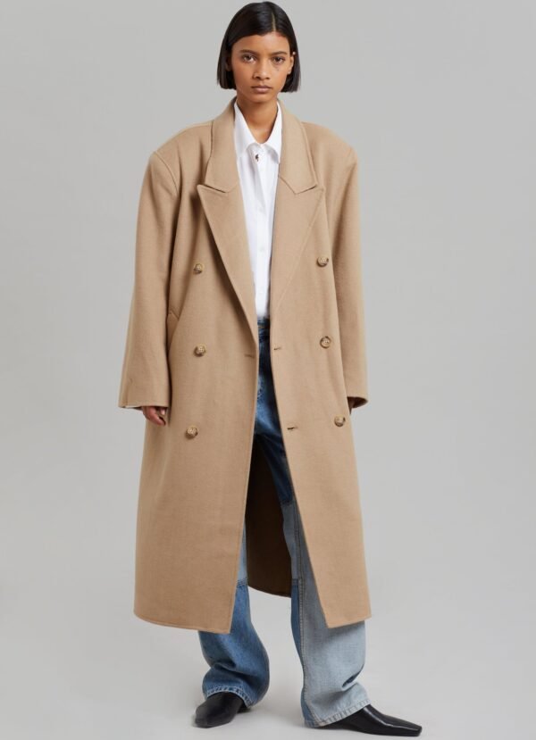 Padded Shoulder Coat - Camel - Image 8