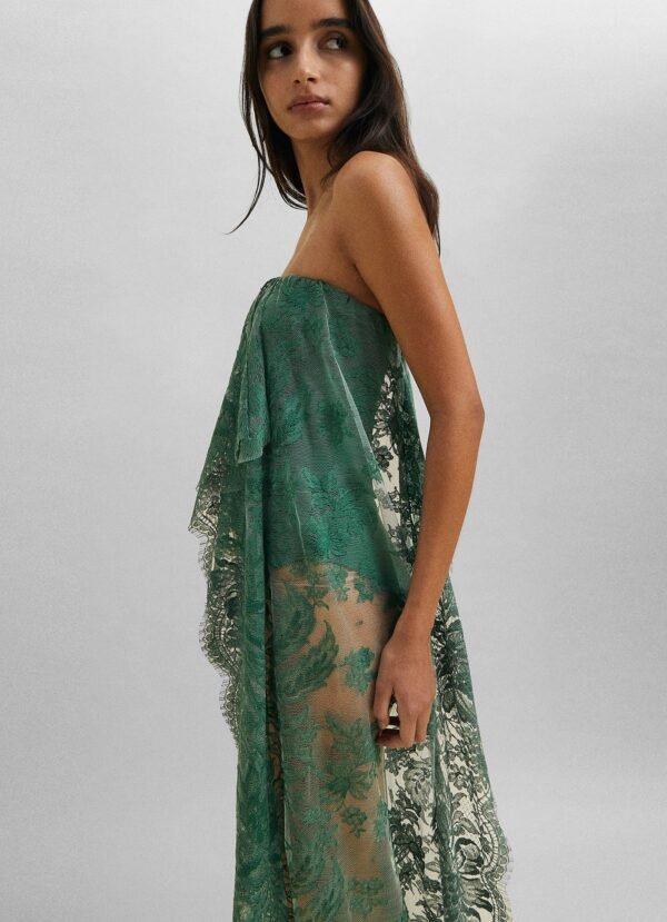 Esber Floating Lace Strapless Dress - Evergreen - Image 4