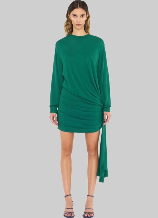 Esber Side Cowl Drape Extension Dress - Evergreen - Image 3