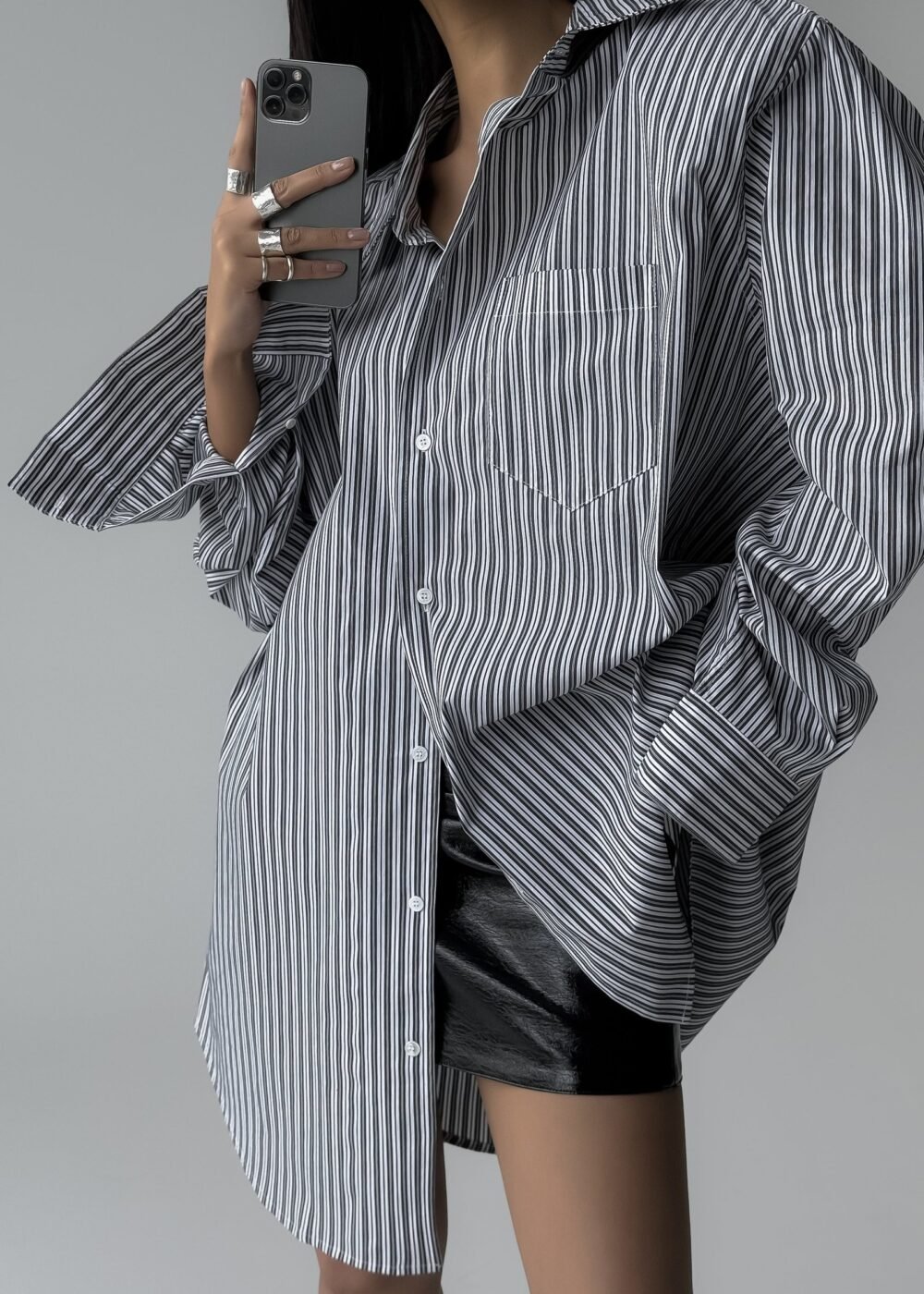 Button Up Shirt - Black/White Stripe