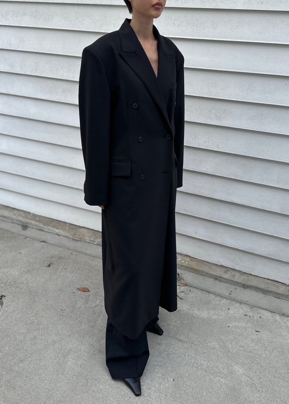 Double Breasted Coat - Black - Image 11