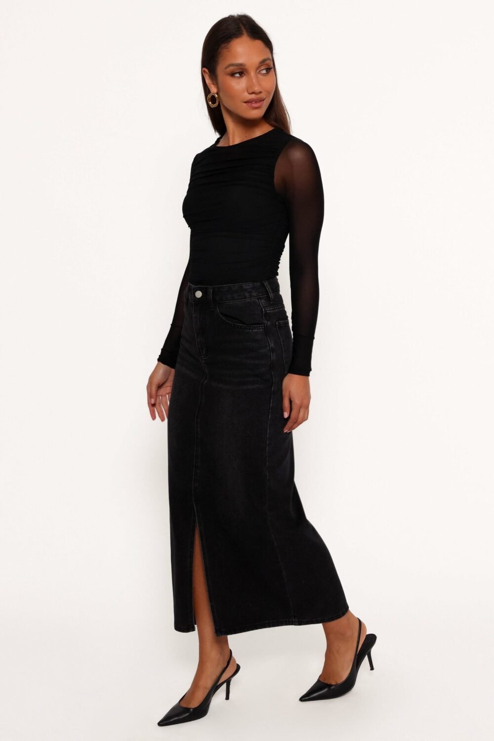 Denim Midi Skirt - Black Wash - Image 3
