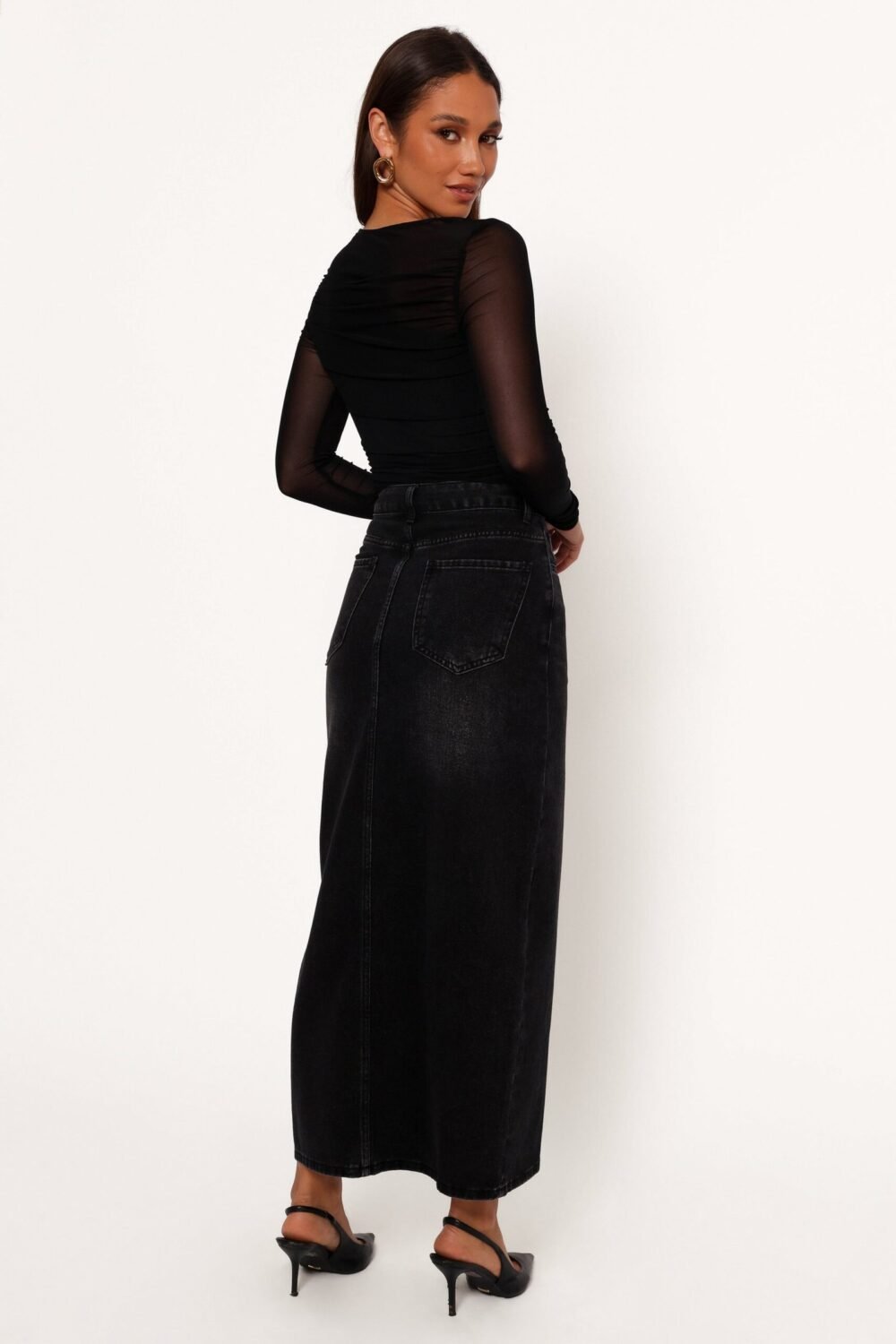 Denim Midi Skirt - Black Wash - Image 4
