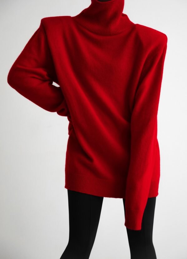 Mini Padded Sweater Dress - Red - Image 3