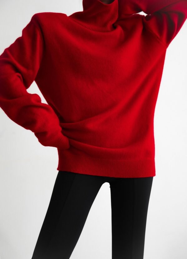 Mini Padded Sweater Dress - Red - Image 5