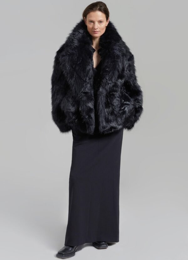 Short Faux Fur Coat - Black - Image 5