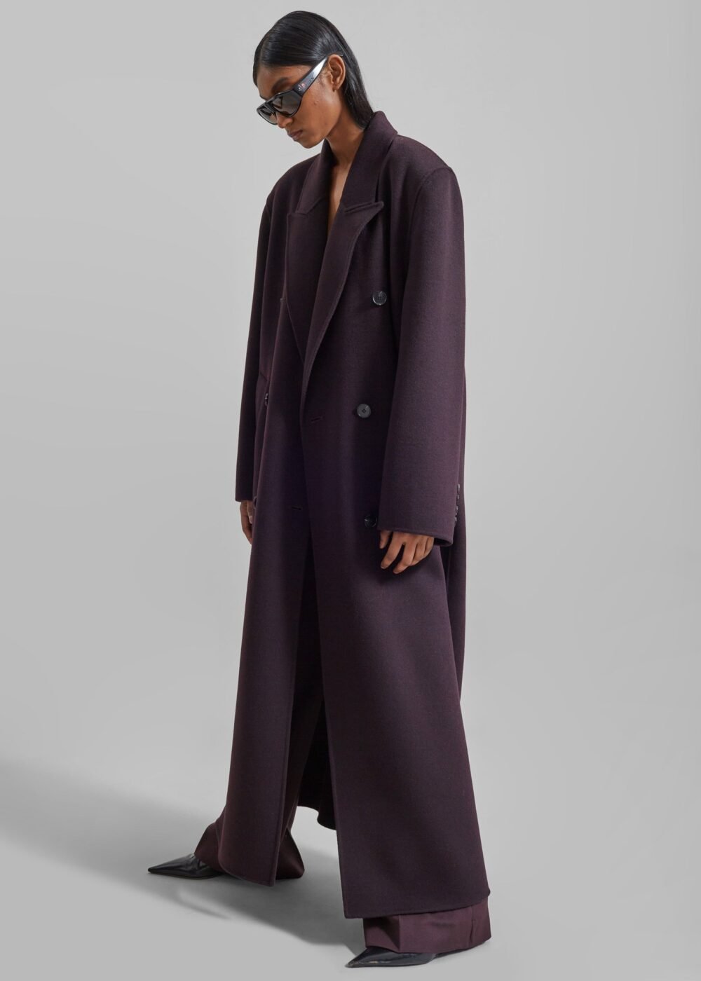 Double Breasted Coat - Dark Plum - Image 4