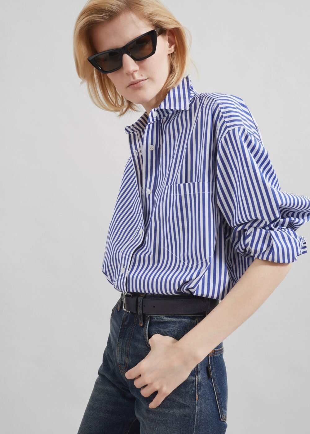 Boxy Shirt - White/Blue Stripe - Image 8