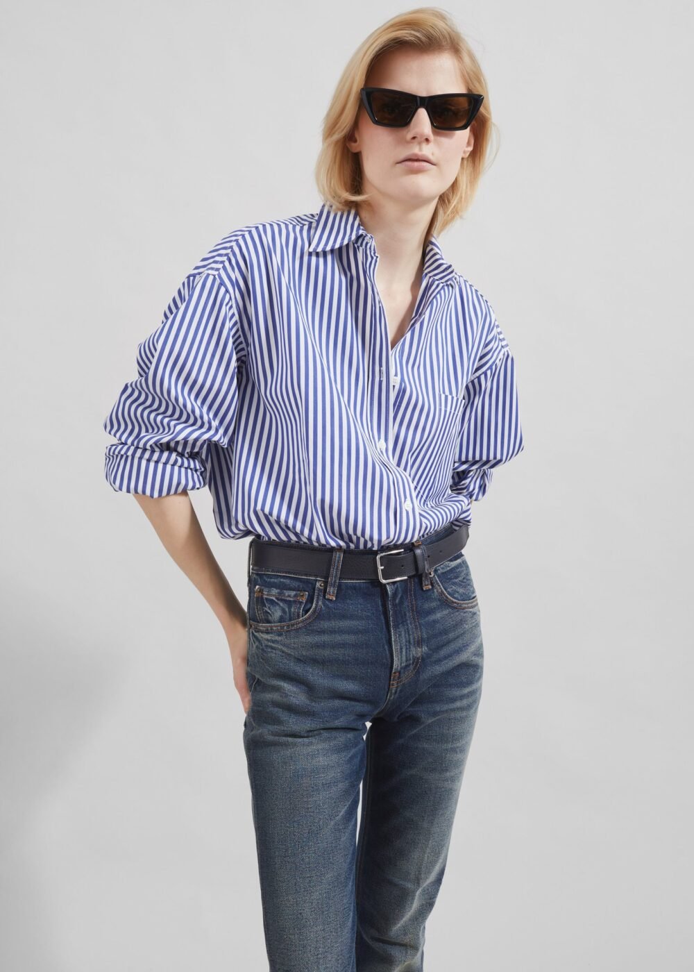 Boxy Shirt - White/Blue Stripe - Image 10