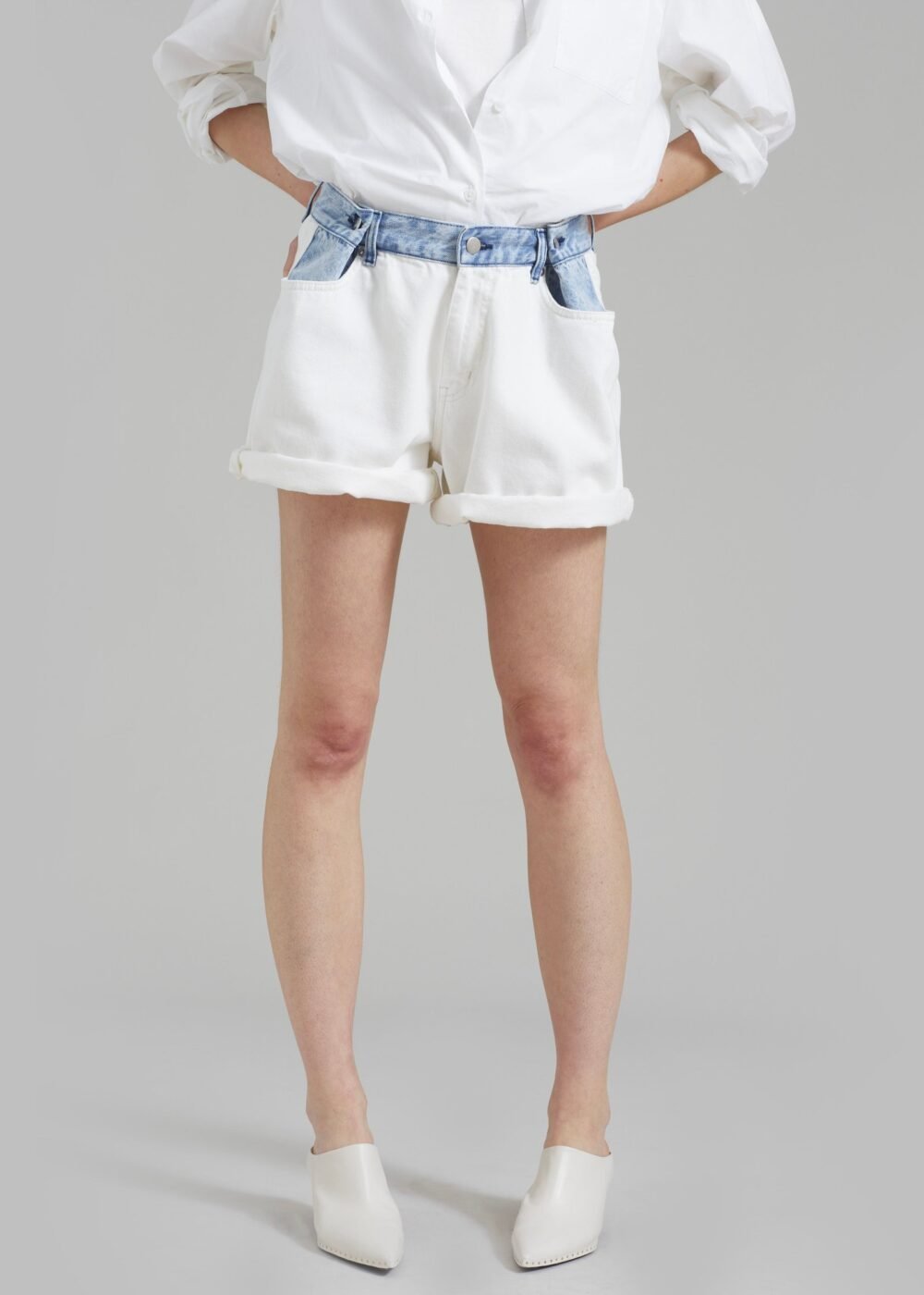Denim Shorts - Off White/Blue - Image 9