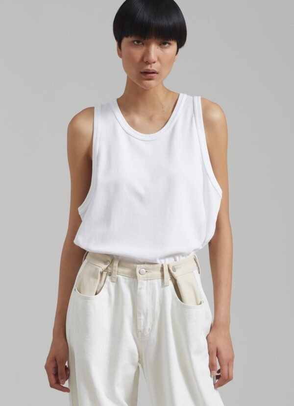 Contrast Denim Pants - Off White/Beige - Image 9
