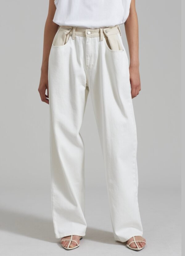 Contrast Denim Pants - Off White/Beige - Image 10