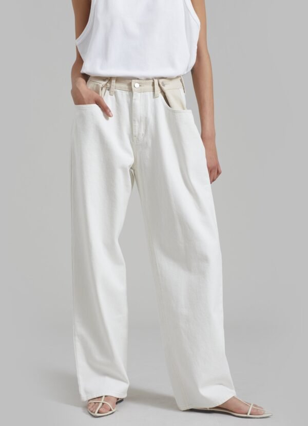 Contrast Denim Pants - Off White/Beige - Image 3