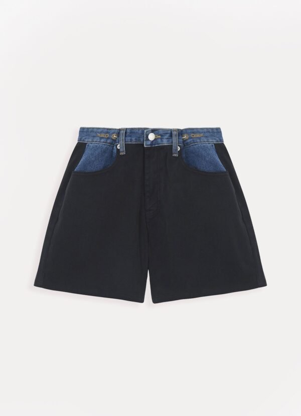 Contrast Denim Shorts - Black/Blue - Image 8