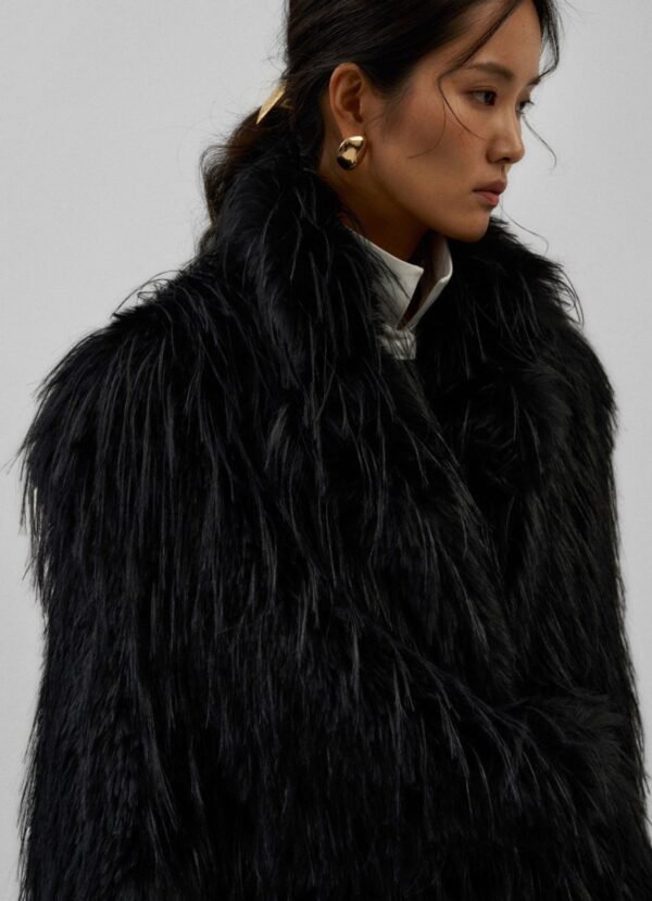 Faux Fur Coat - Black - Image 2