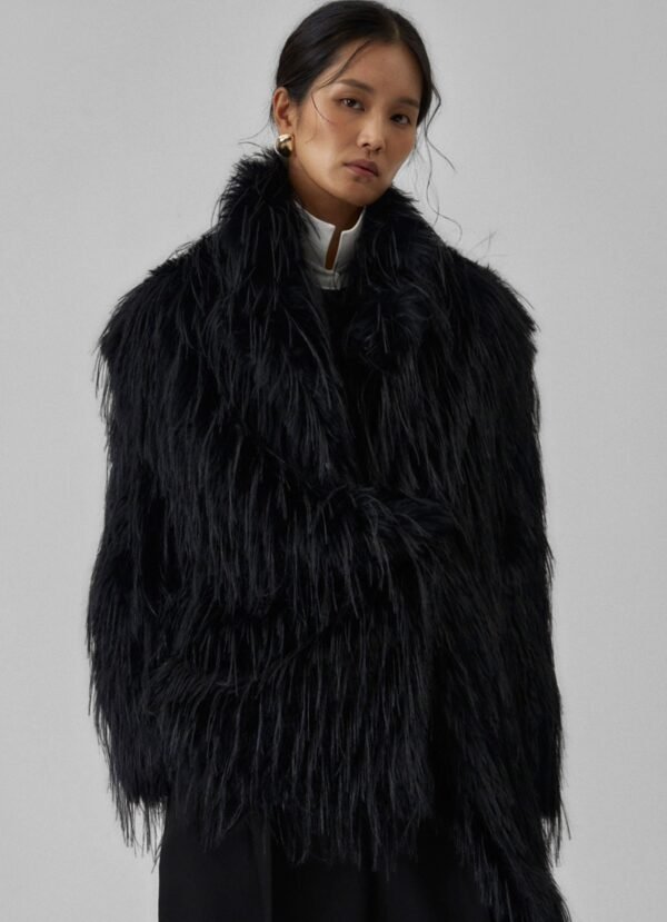 Faux Fur Coat - Black - Image 6