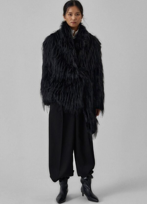Faux Fur Coat - Black - Image 4