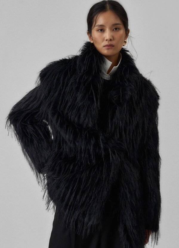 Faux Fur Coat - Black - Image 3