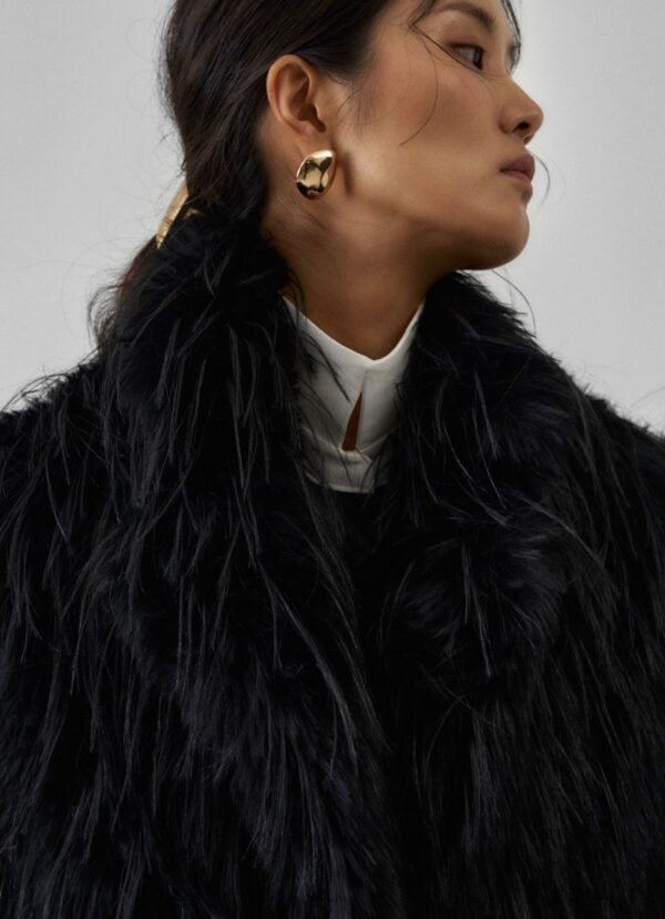 Faux Fur Coat - Black - Image 5