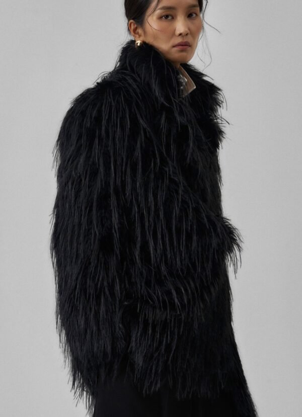 Faux Fur Coat - Black - Image 8