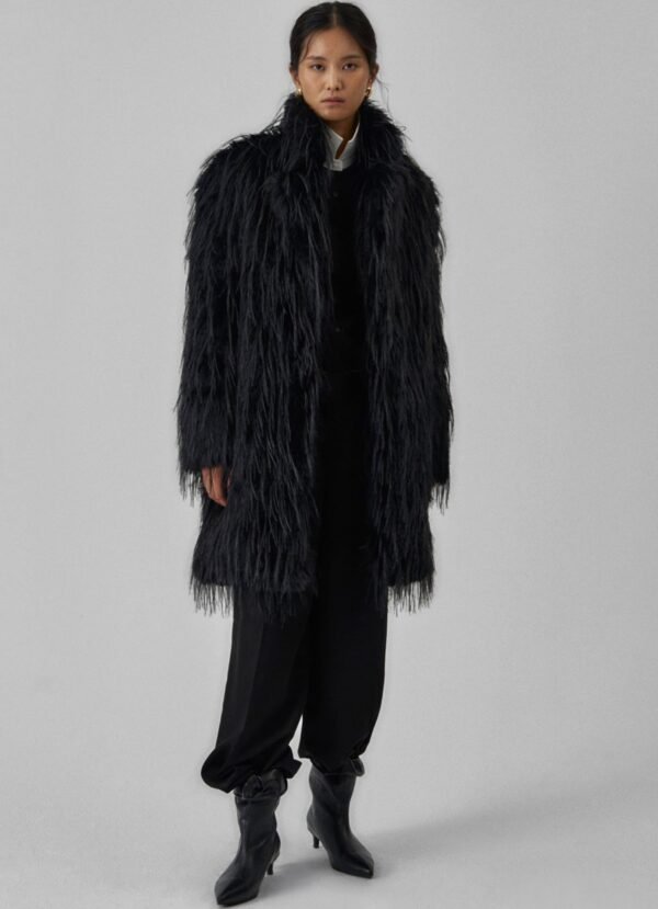 Faux Fur Coat - Black - Image 7