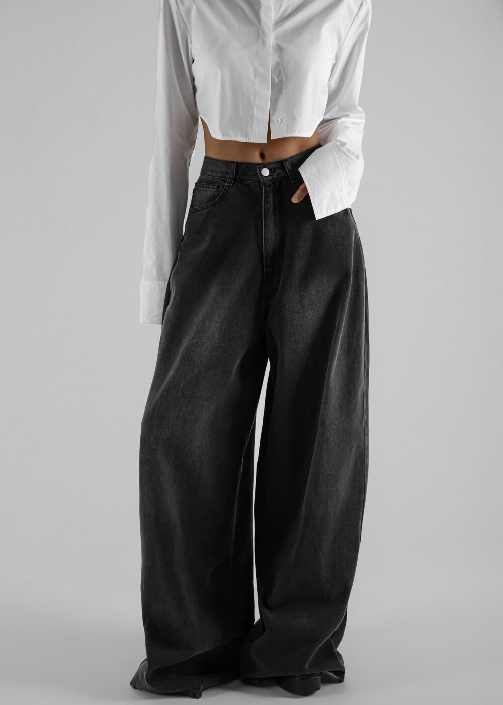 Wide Leg Jeans - Black Wash - Image 3