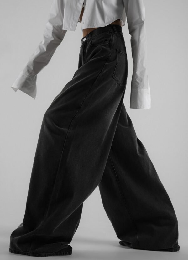 Wide Leg Jeans - Black Wash - Image 7