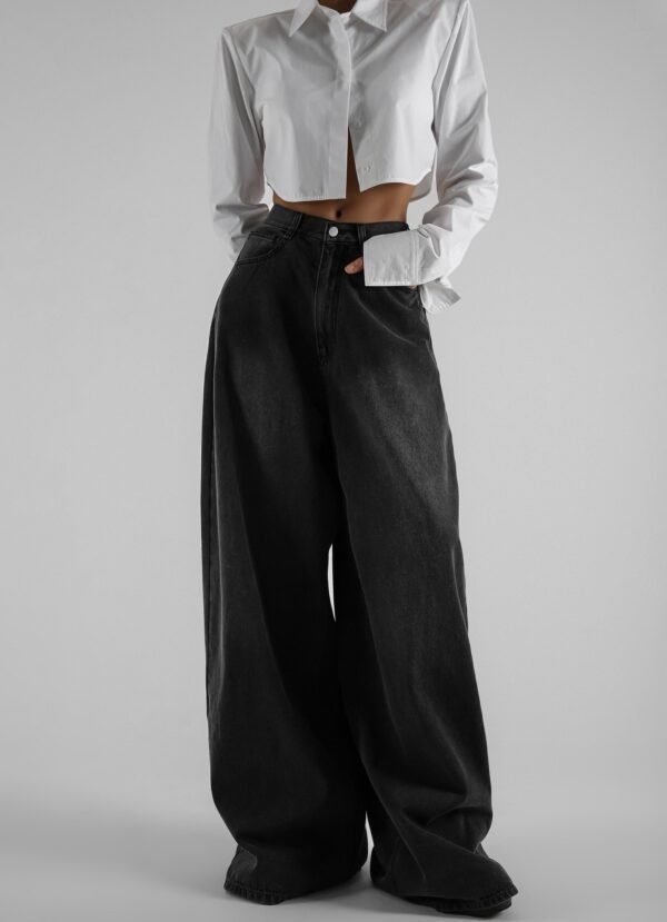 Wide Leg Jeans - Black Wash - Image 8
