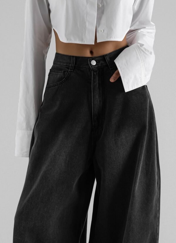 Wide Leg Jeans - Black Wash - Image 5