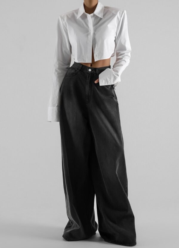 Wide Leg Jeans - Black Wash - Image 9