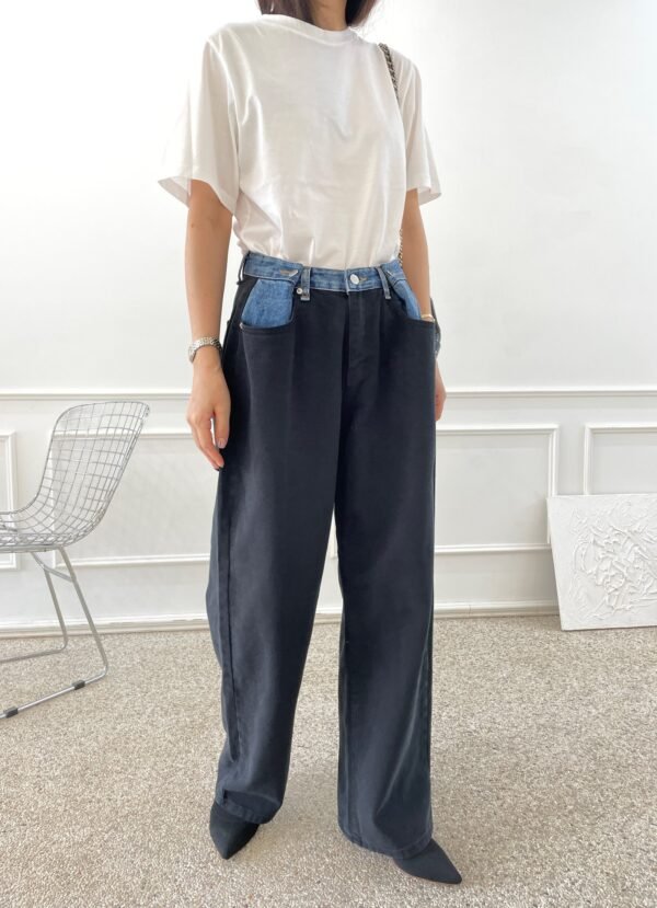 Contrast Denim Pants - Black/Blue - Image 3