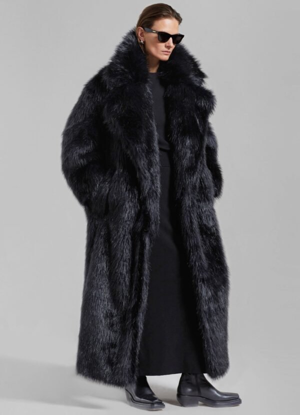 Long Faux Fur Coat - Black - Image 3
