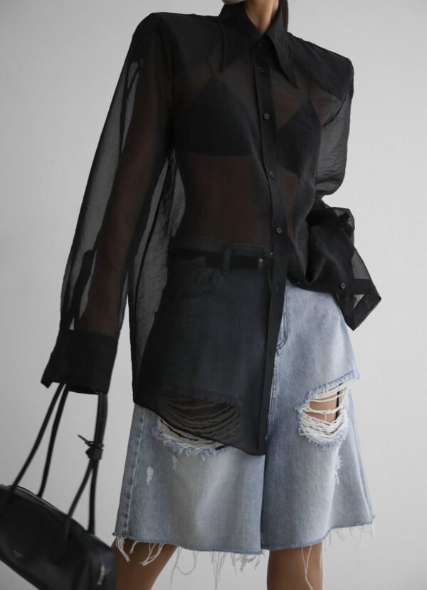 Semi Sheer Shirt - Black - Image 8