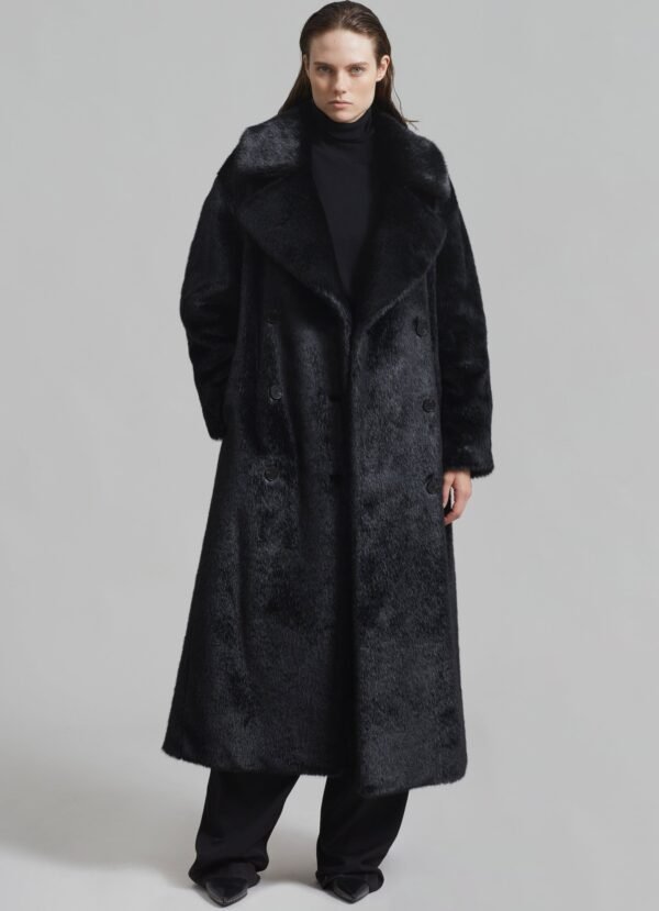 Faux Fur Coat - Black - Image 6