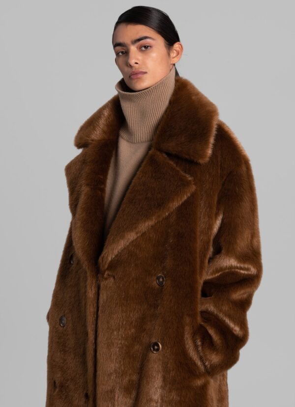 Faux Fur Coat - Dark Camel - Image 2