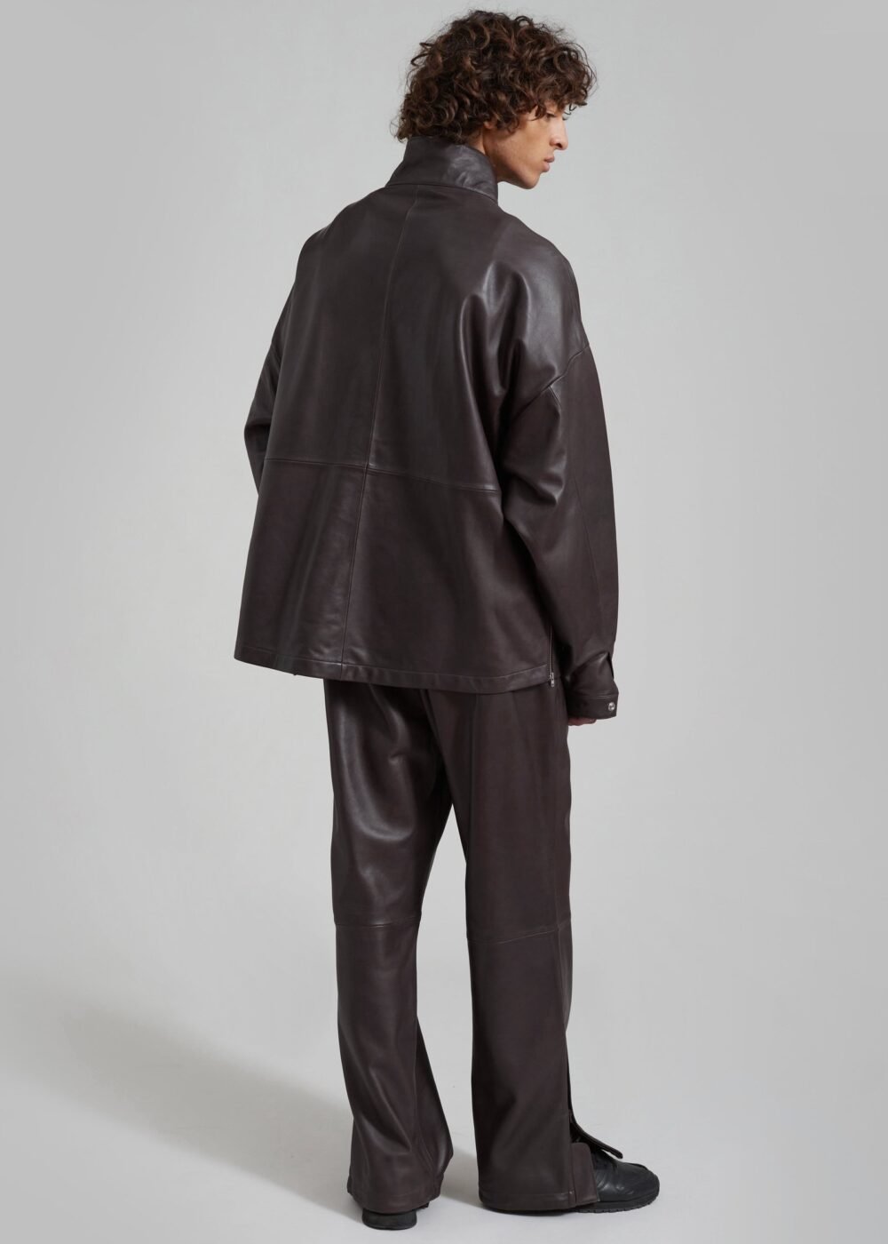 Leather Half Zip Shirt - Brown - Image 18