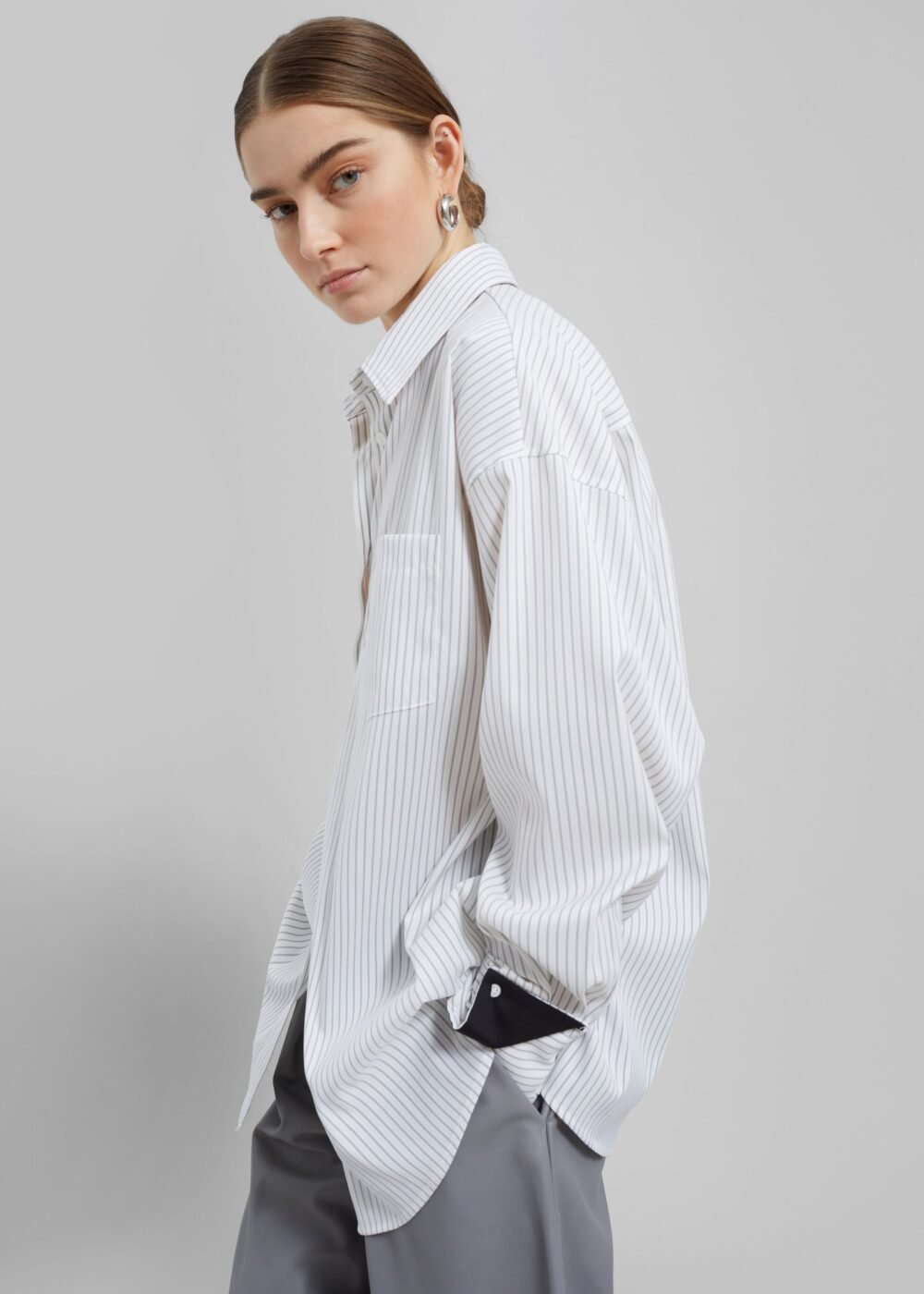 Button Up Shirt - White/Grey Stripe - Image 8