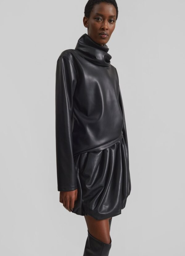 Mock Neck Faux Leather Top - Black - Image 4