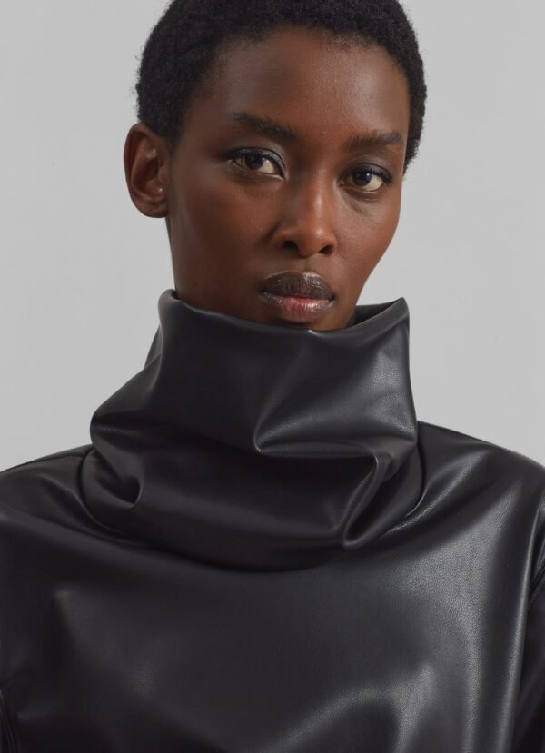Mock Neck Faux Leather Top - Black - Image 6