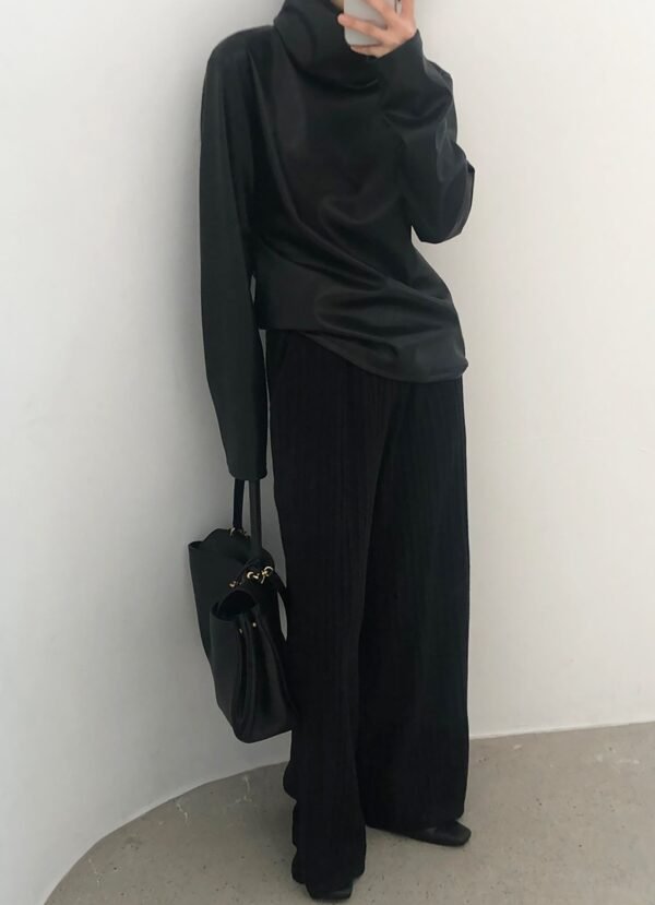 Mock Neck Faux Leather Top - Black - Image 10